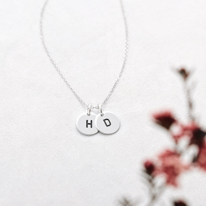 Hand Stamped Double Tag Mini Initial Necklace