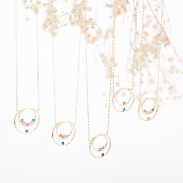 Mother and Child Two Birthstone Gold Circle Necklace