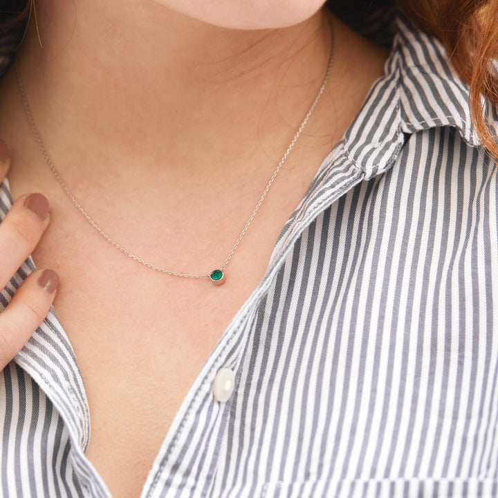 Custom Birthstone Bezel Set Silver Necklace