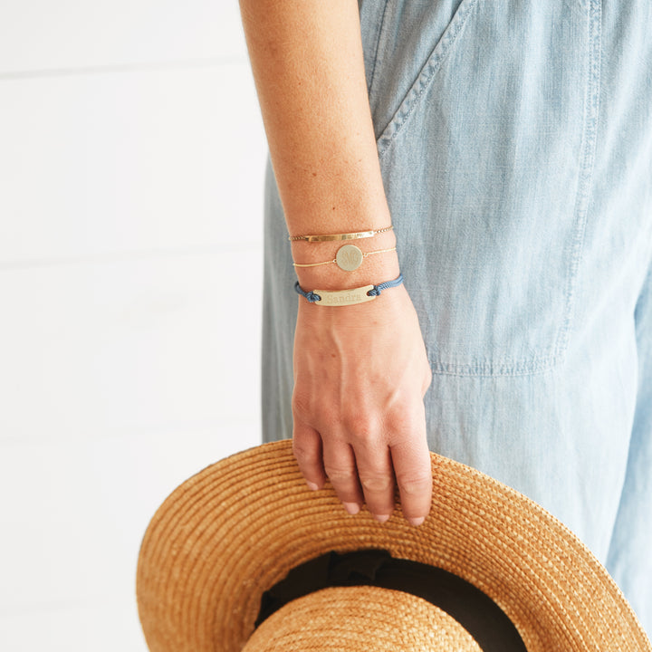 Engravable Monogram Gold Disc Bolo Bracelet