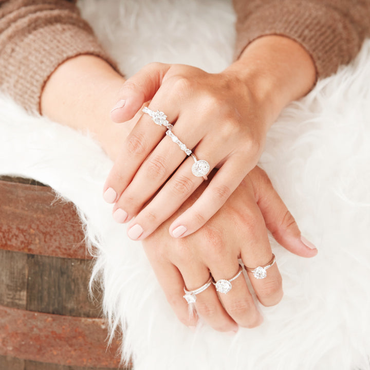 Sterling Silver Princess Cut CZ Wedding Ring Set