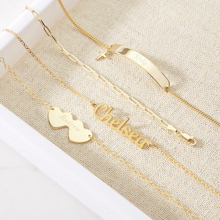 Engravable Gold Joined Hearts Anklet