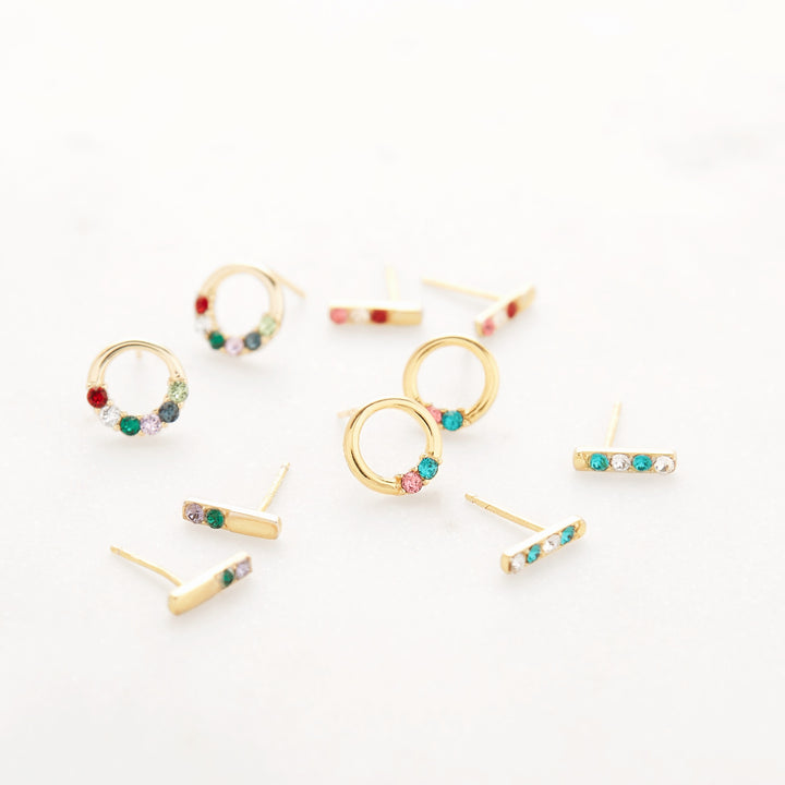 2 Stone Gold Bar Birthstone Earrings