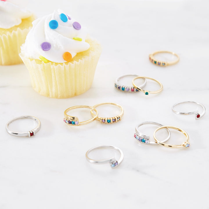 4 Stone Birthstone Silver Eternity Ring