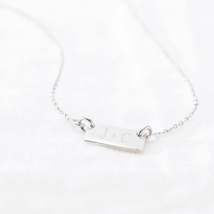 Couples Initial Plaque Bar Silver Necklace