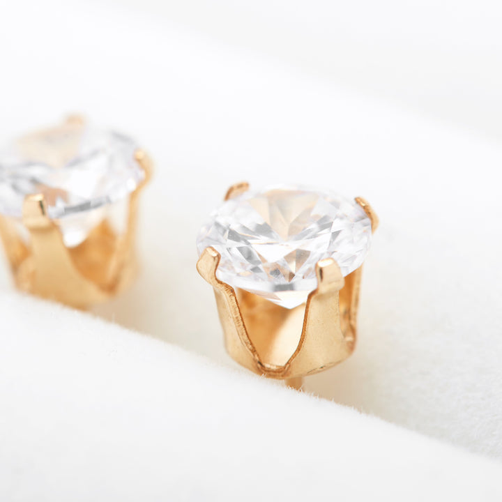Mens 14K Gold Filled Round CZ 6mm Stud Earrings