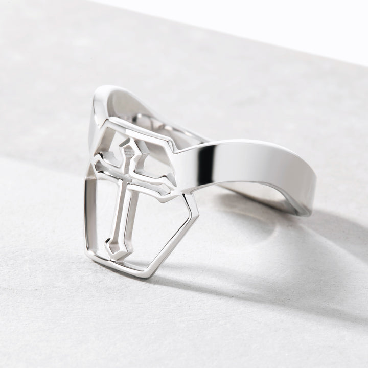 Stainless Steel Cut Out Cross Thumb Ring