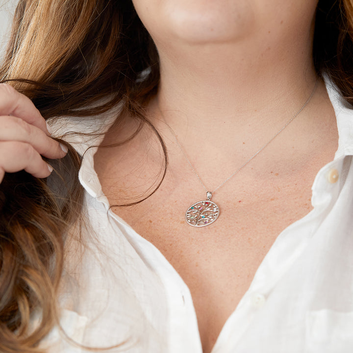 2 Stone Custom Birthstone Family Tree Pendant