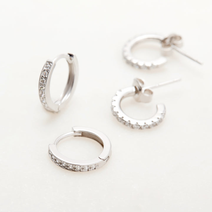 Sterling Silver Petite CZ Huggie Earrings