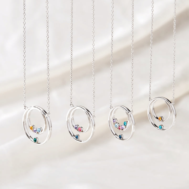 Mother and Child Four Birthstone Silver Circle Necklace