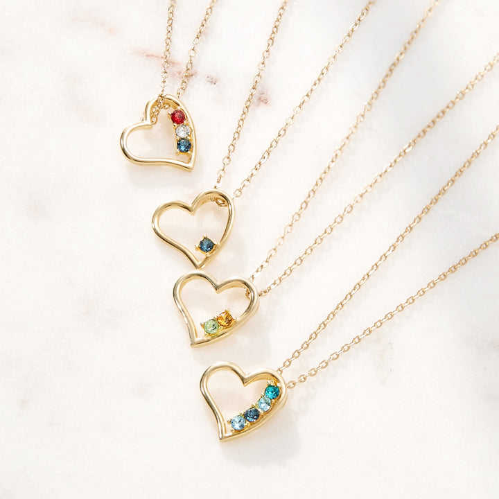 3 Stone Gold Petite Heart Birthstone Pendant