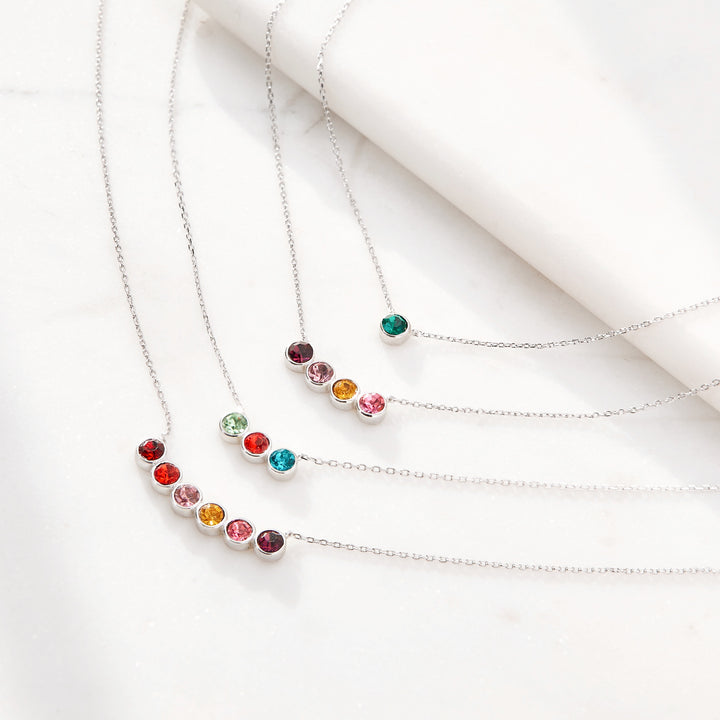 Custom Birthstone Bezel Set Silver Necklace
