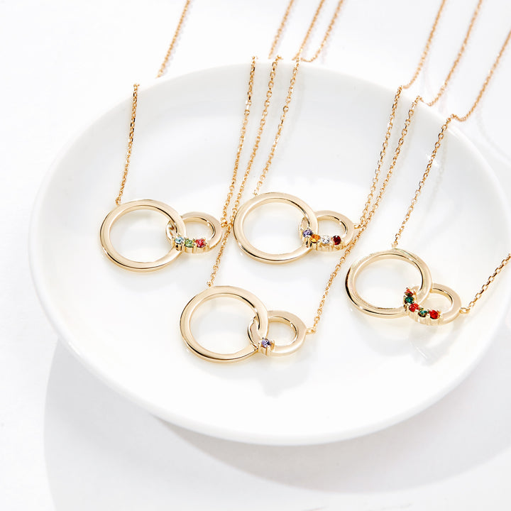 3 Stone Gold Interlocking Circle Eternity Birthstone Necklace