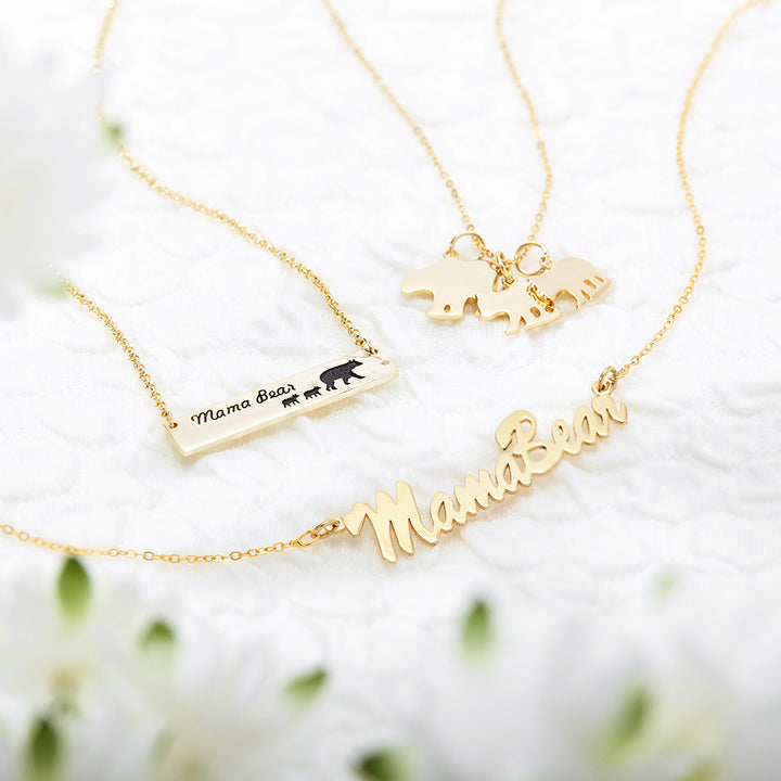 Custom Mama and Baby Bear Gold Necklace