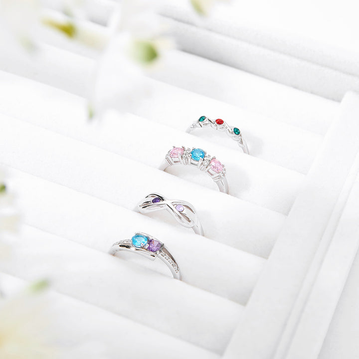 2 Stone Sterling Silver Infinity Birthstone Ring