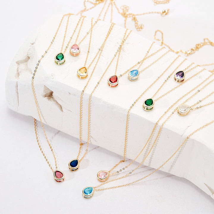 Gold Plated March Pear Cut Bezel Birthstone Necklace