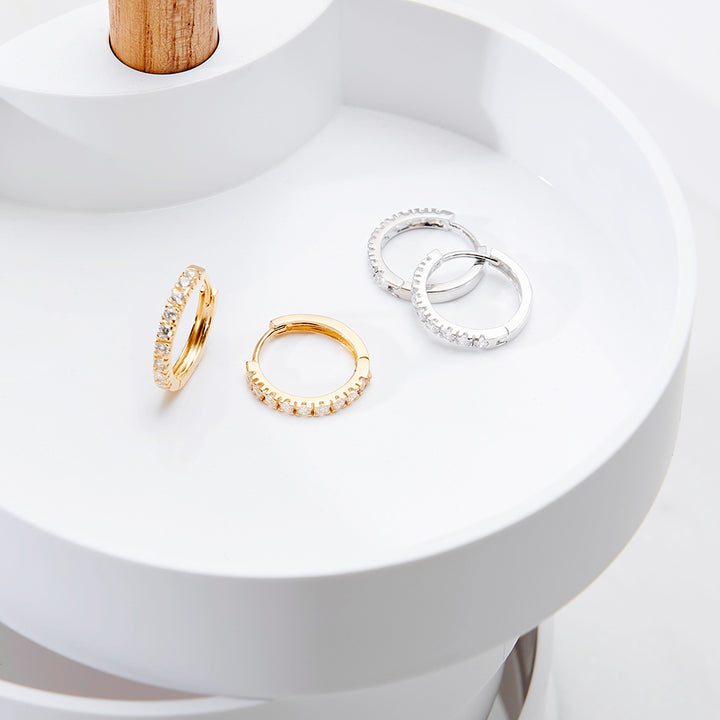 Sterling Silver Round CZ Huggie Earrings