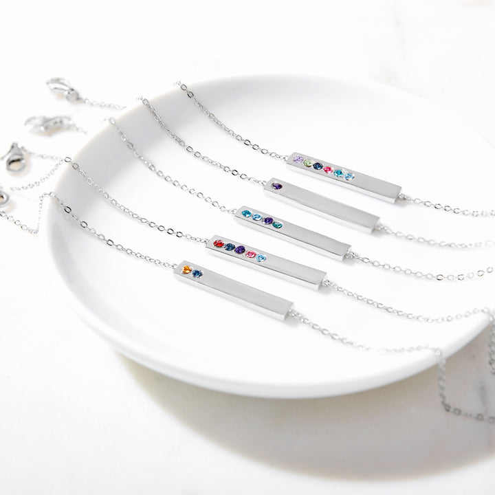 4 Stone Birthstone Silver Bar Bracelet