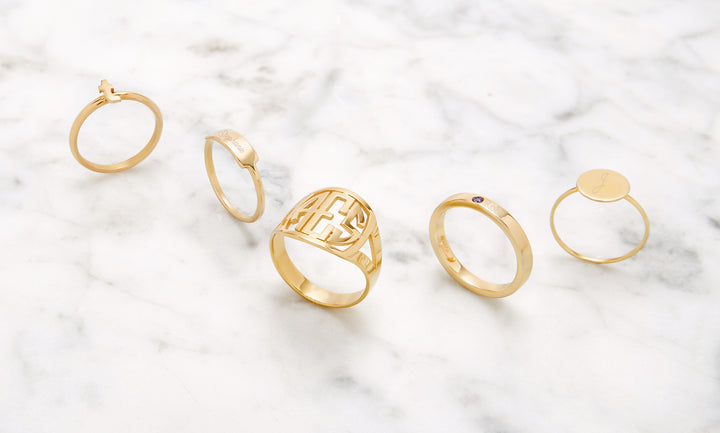 Custom Birthstone Gold Stacking Name Ring