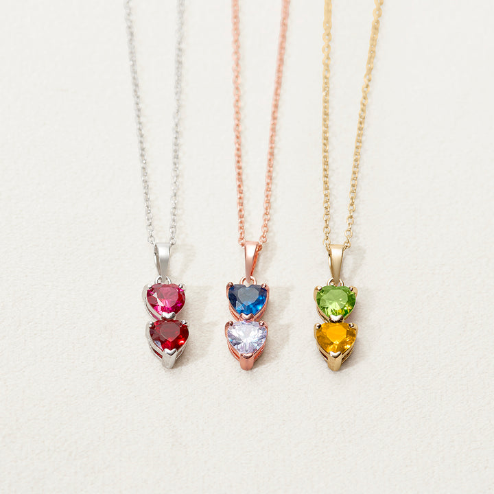 2 Stone Birthstone Rose Gold Heart Drop Mother&