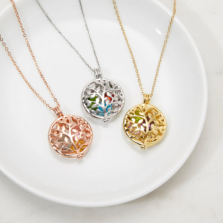 Family Tree Silver 4mm Round Birthstone Locket
