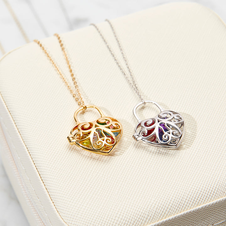 Gold Locked Heart 4mm Round Birthstone Locket