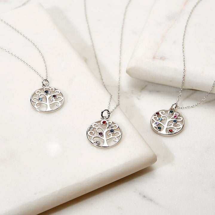 3 Stone Sparkling Crystal Family Tree Pendant