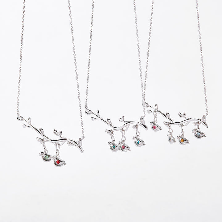 3 Stone Birthstone Birds on Branch Mother&