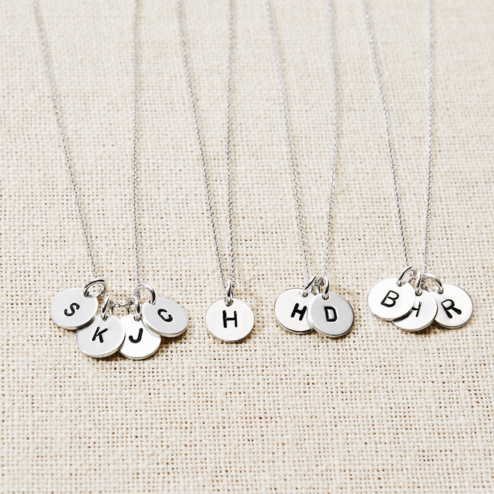 Hand Stamped Four Charm Mini Initial Necklace