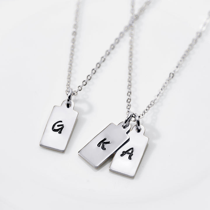 Hand Stamped Rectangle Tag Mini Initial Necklace