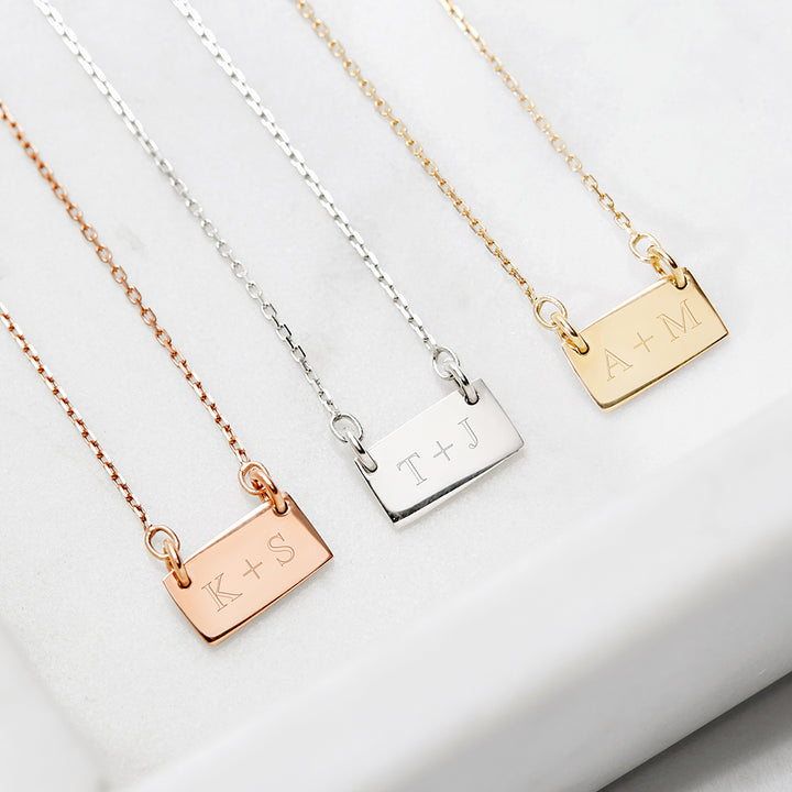 Couples Initial Plaque Bar Silver Necklace