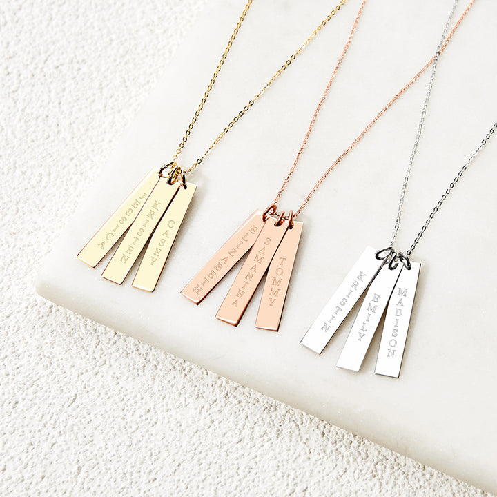 Triple Vertical Name Bar Pendant in Rose Gold