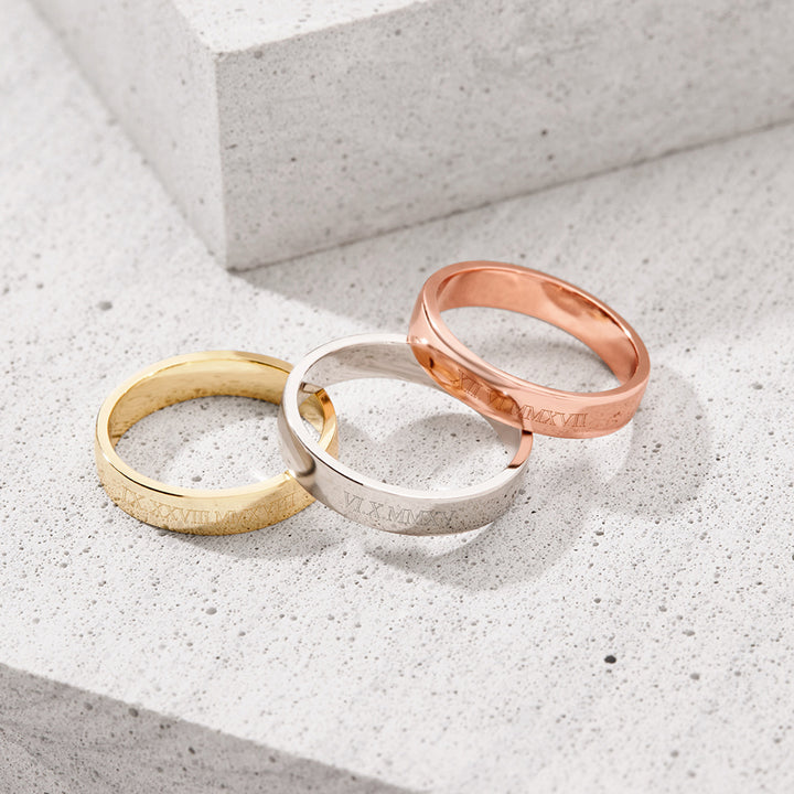 Custom Roman Numeral Silver Ring