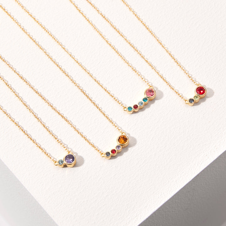 Four Birthstone Mother and Children Gold Necklace