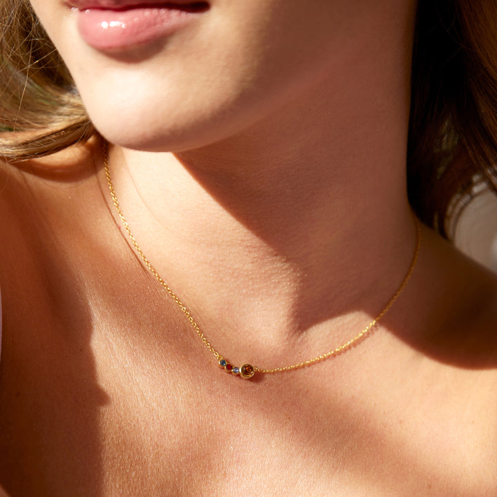 Four Birthstone Mother and Children Gold Necklace