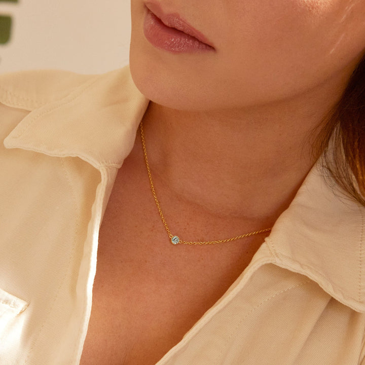 Custom Floating Bezel Set Gold Birthstone Necklace