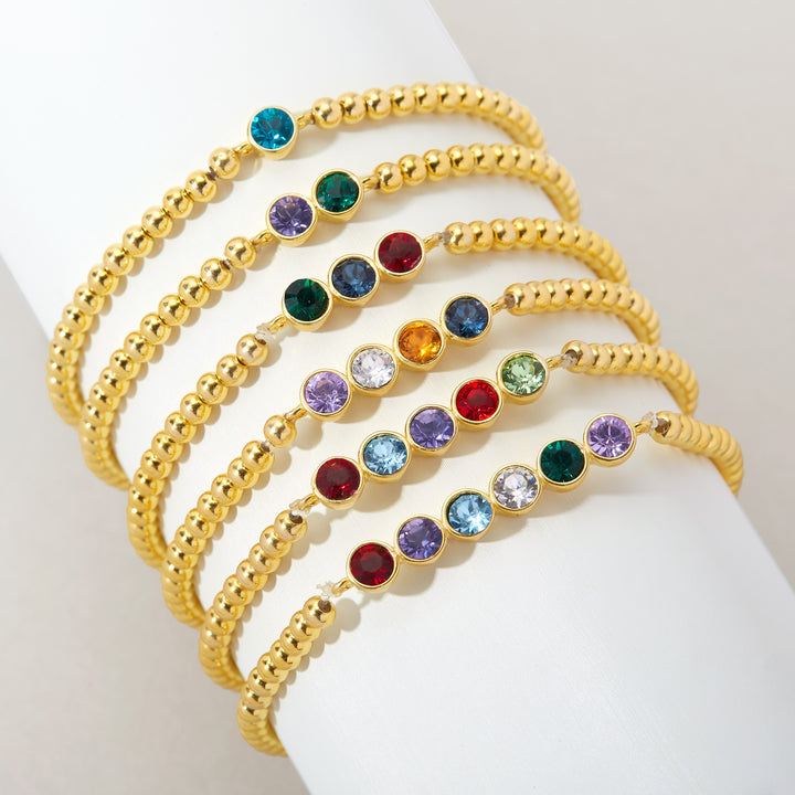 Six Stone Bezel Set Gold Birthstone Bead Bracelet