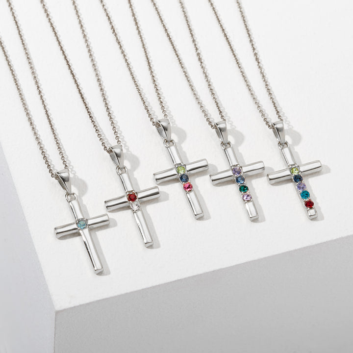 4 Stone Silver Cross Birthstone Pendant