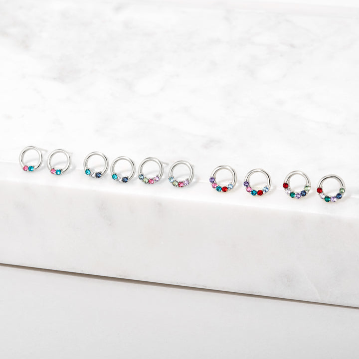 4 Stone Silver Eternity Circle Birthstone Earrings