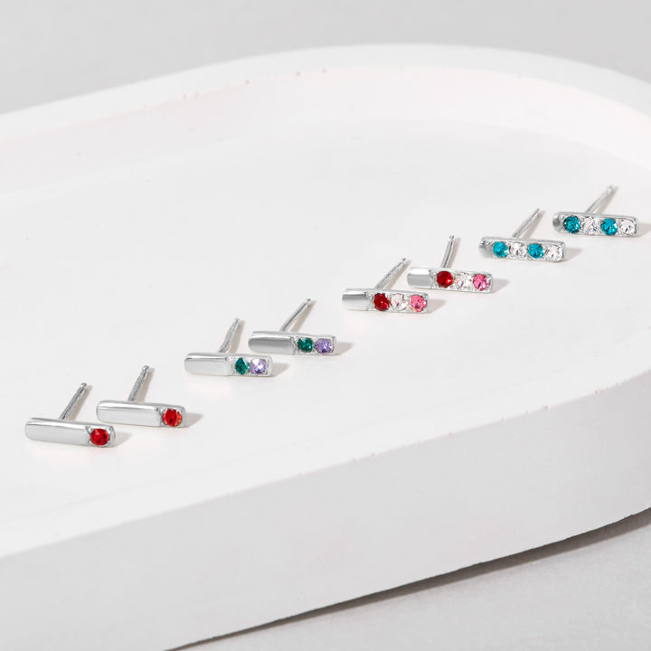 2 Stone Silver Bar Birthstone Earrings