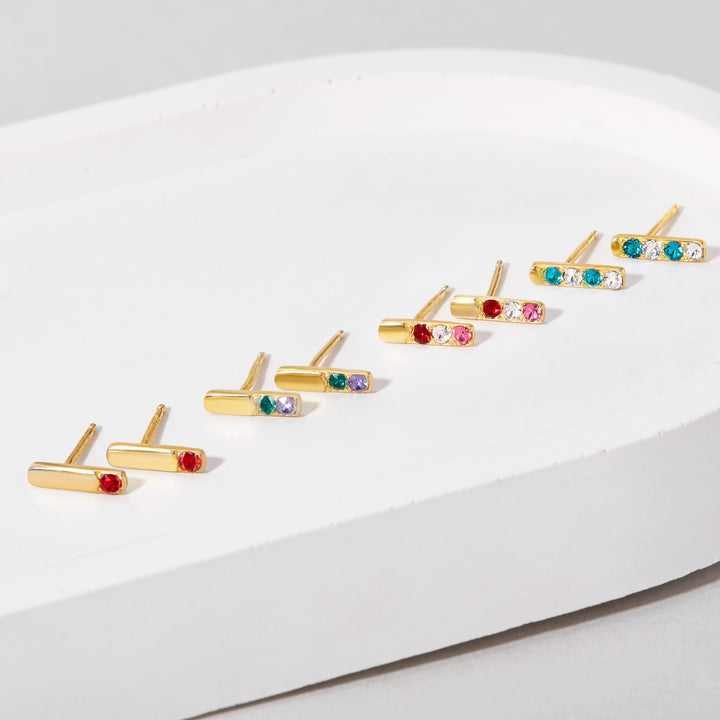 2 Stone Gold Bar Birthstone Earrings