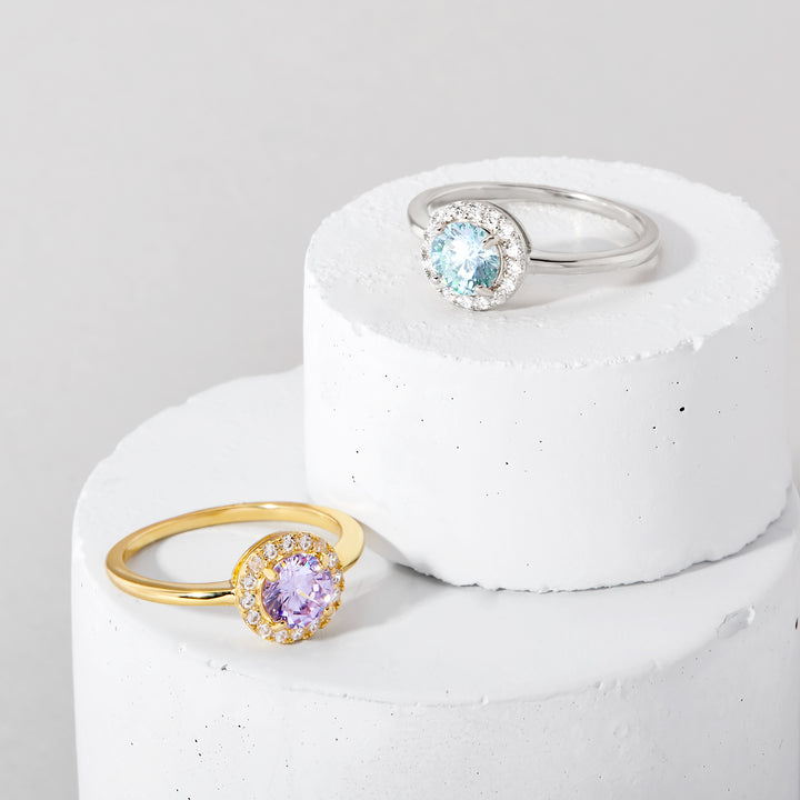 Custom Gold Birthstone CZ Halo Ring