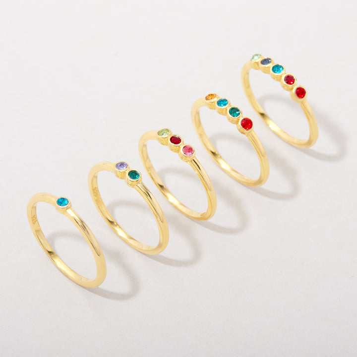 4 Stone Gold Bezel Set Birthstone Ring