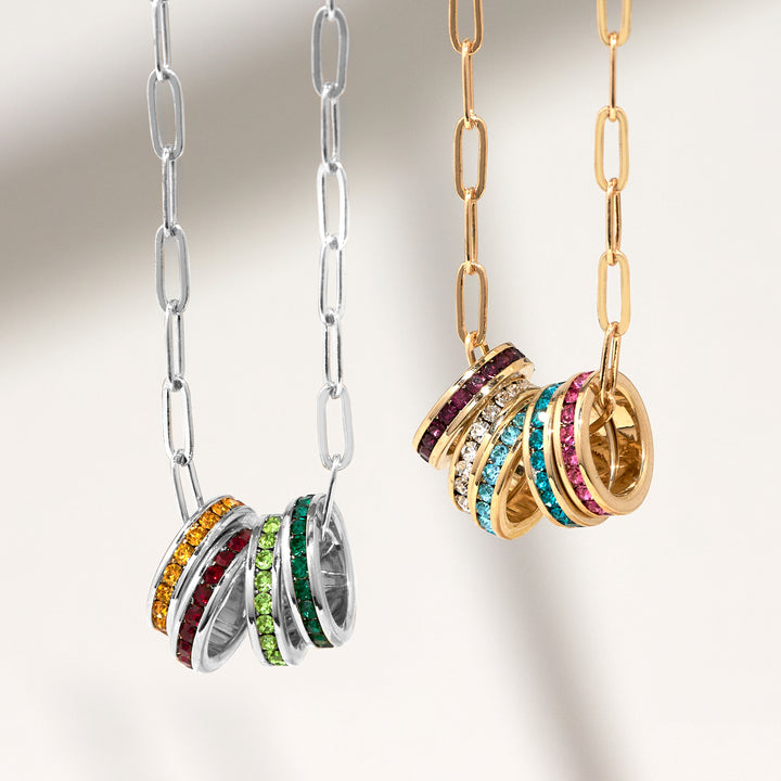 Custom Paperclip Chain Stackable Eternity Birthstone Charm Necklace