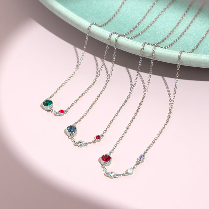 Two Birthstone Bezel Set Mother and Child Necklace