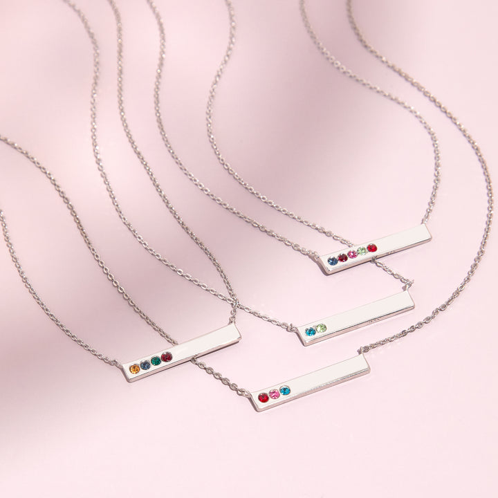 2 Stone Birthstone Silver Bar Necklace