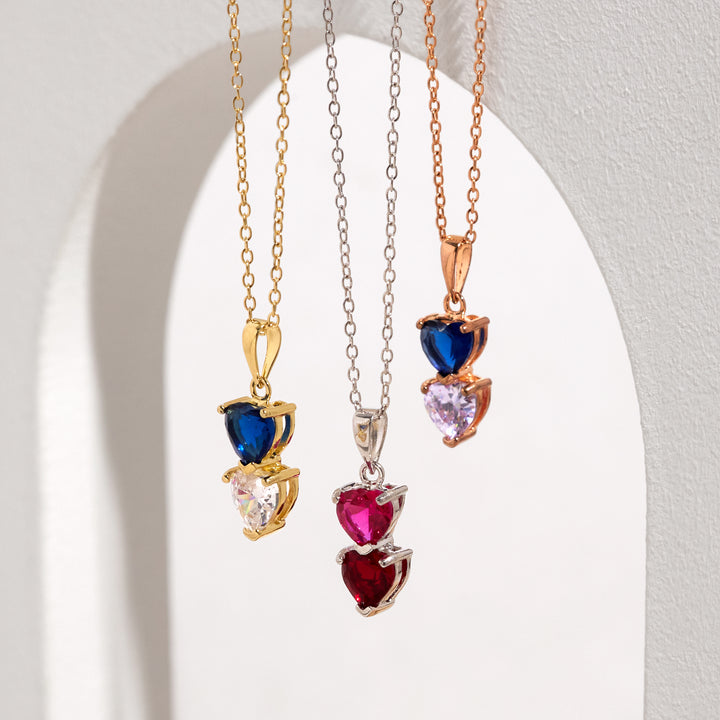 2 Stone Birthstone Rose Gold Heart Drop Mother&