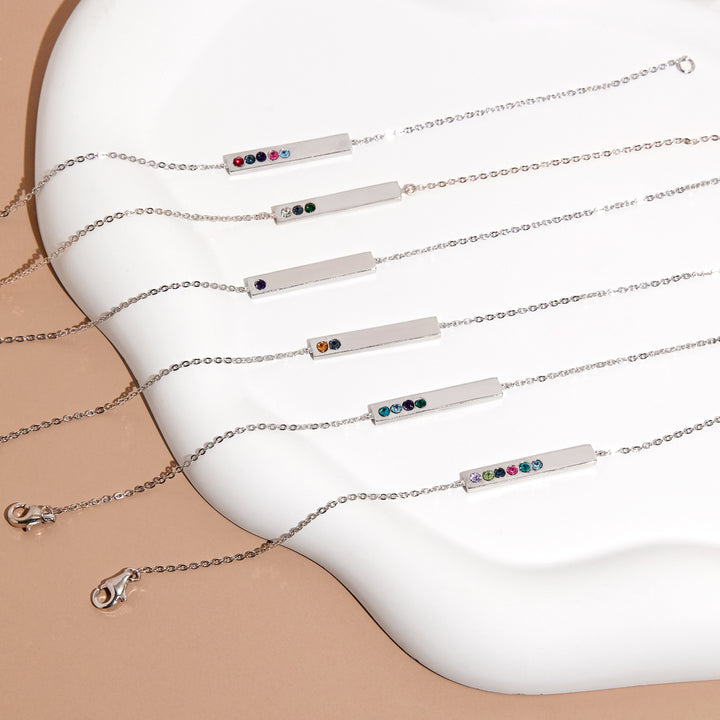 4 Stone Birthstone Silver Bar Bracelet
