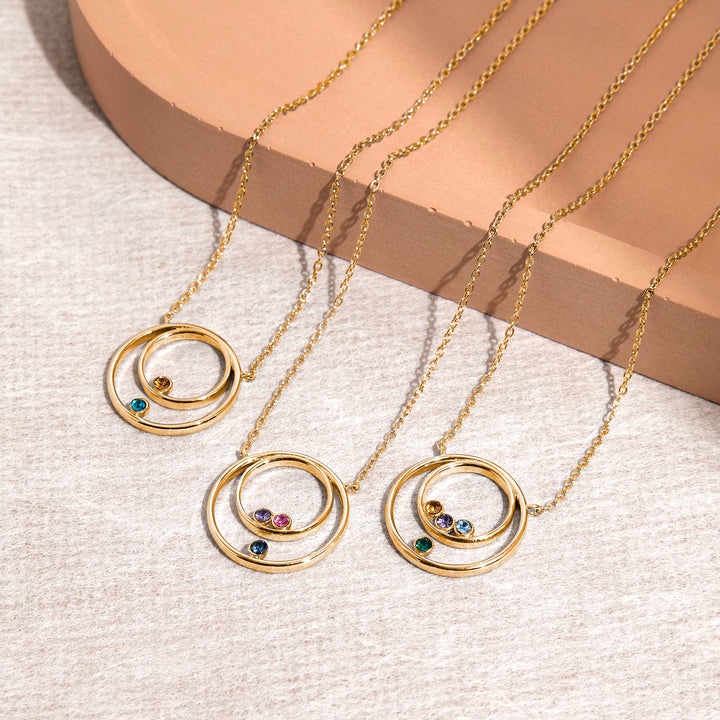 Mother and Child Two Birthstone Gold Circle Necklace