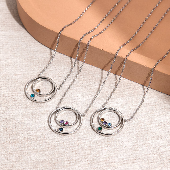 Mother and Child Four Birthstone Silver Circle Necklace